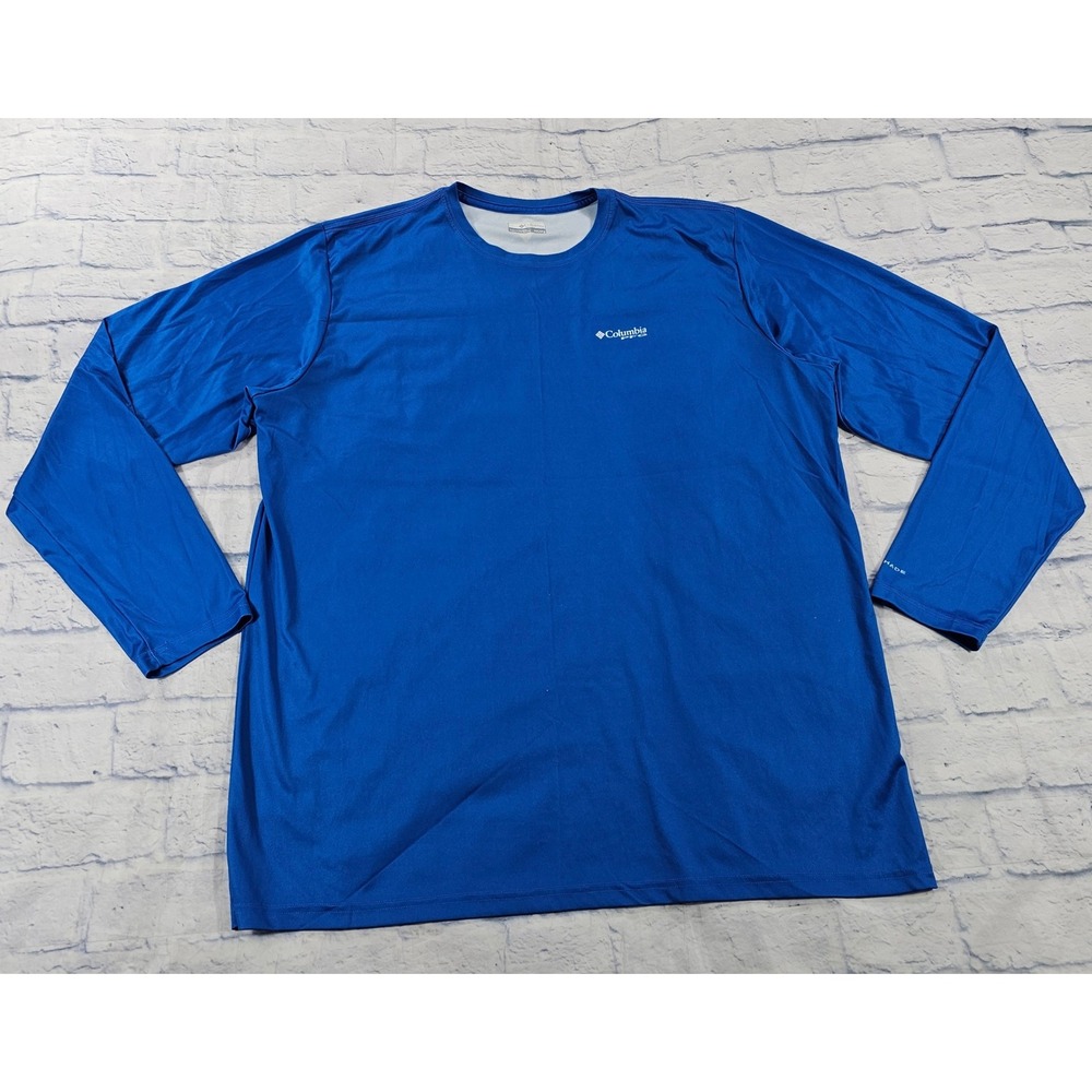 Columbia PFG Shirt Mens XXL Blue Long Sleeve American Flag Fish Graphic Sun Tee